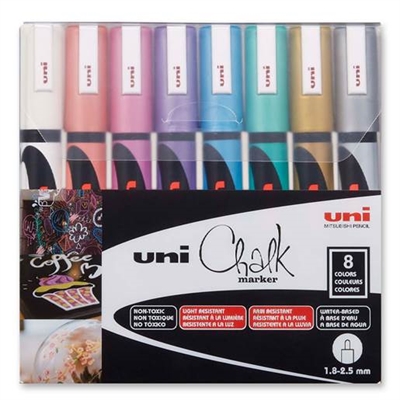 Uni Chalk Marker metallic sæt, 8 stk - leveres til døren fra Aktivslivern.dk